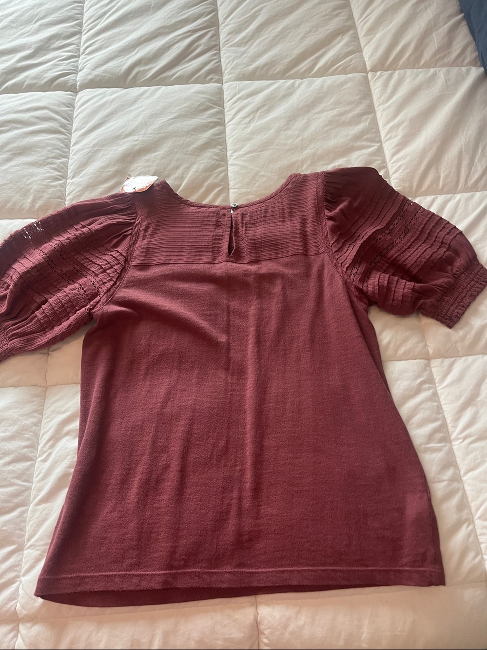 LOFT Burgundy Knit Puff-Sleeve Top - Picture 4 of 4